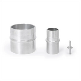 Three silver metal pipe fittings from Mishimoto Blue Silicone Hose Kit for Mazda 3 Mazdaspeed