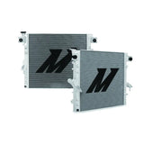 Two silver Mishimoto radiators for 07-17 Jeep Wrangler JK performance upgrade