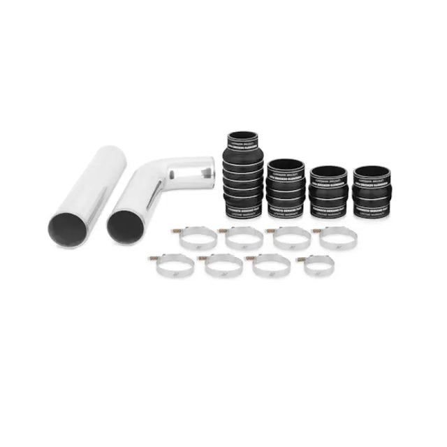 Automotive intake kit featuring Mishimoto intercooler pipe and boot kit for Cummins pipe