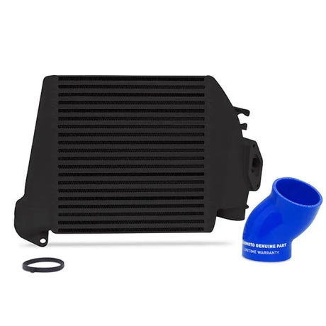 Black intercooler with blue silicone hose for Subaru WRX top-mount intercooler kit