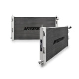 Mishimoto X-Line aluminum radiator for Mitsubishi Lancer Evo X and Lancer Ralliart, featuring a 3-row, thicker core for enhanced cooling efficiency.