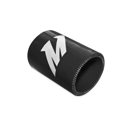 Black silicone coupler with white logo for Mishimoto 1.25 inch black straight applications