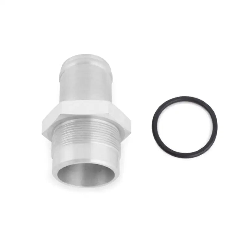 Silver metal hose fitting with black o-ring for Mishimoto race ready radiator fitting