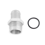 Silver metal hose fitting with black o-ring for Mishimoto race ready radiator fitting