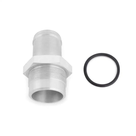 Silver metal hose fitting with black o-ring for Mishimoto race ready radiator fitting