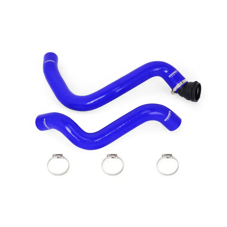 Blue silicone hose kit for Ford Mustang GT with hose clamps in the Mishimoto 11-14 model
