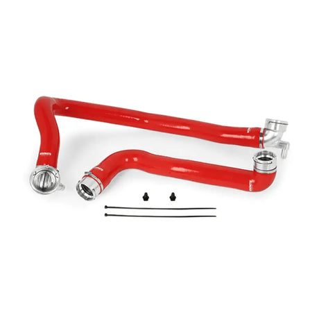 Red silicone turbo inlet pipes from Mishimoto 11-16 Ford 6.7L Powerstroke hose kit