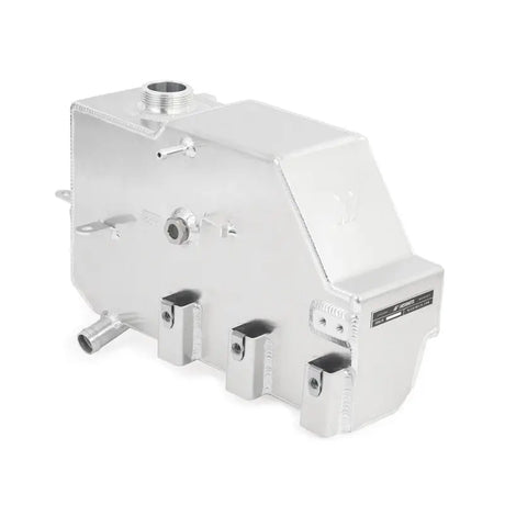 Silver aluminum coolant reservoir from Mishimoto Ford 6.7L Powerstroke expansion tank kit