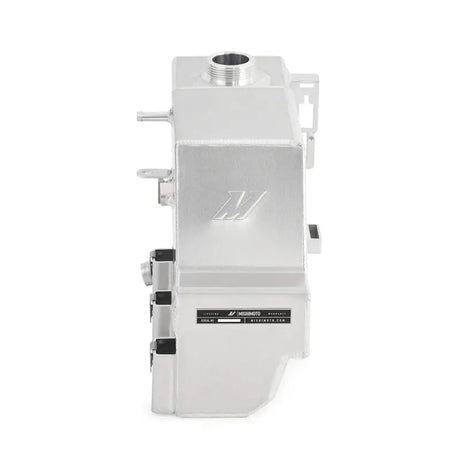 Silver aluminum coolant expansion tank from Mishimoto Ford 6.7L Powerstroke tank kit