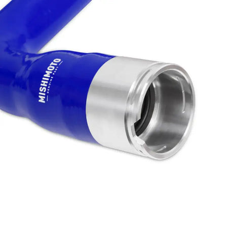 Blue silicone coolant hose with metal fitting from Mishimoto Duramax coolant hose kit