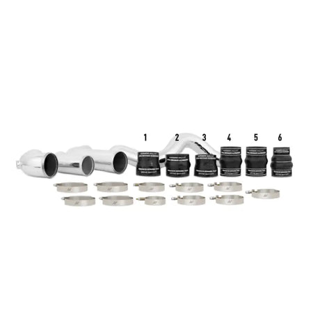 Chrome pipes with black rubber connectors and metal clamps for Chevrolet GMC Duramax intercooler kit