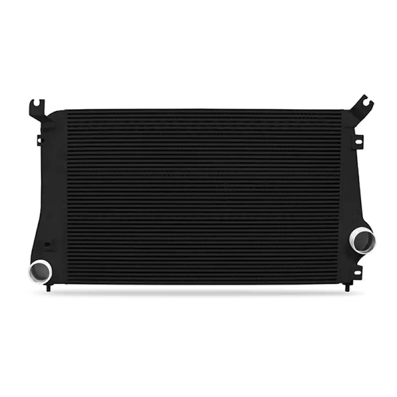 Black intercooler with silver inlets in Mishimoto Chevrolet GMC Duramax intercooler kit