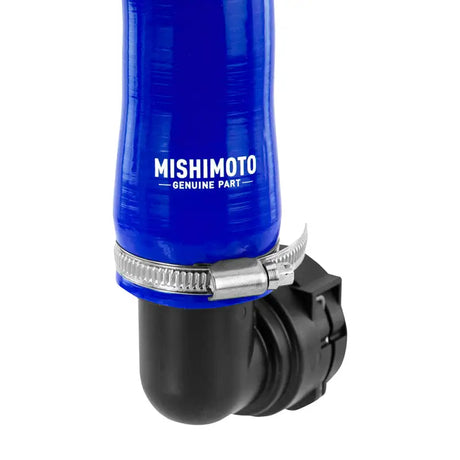 Blue silicone hose from Mishimoto F-150 2.7L EcoBoost hose kit with clamp