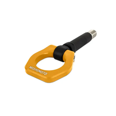 Yellow Mishimoto racing tow hook with black shaft for BMW F80 M3 front towing