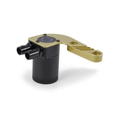 Black and gold baffled oil catch can for BMW F8X M3 M4 by Mishimoto