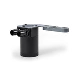 Black cylindrical baffled oil catch can with gray mounting bracket for BMW F8X M3/M4
