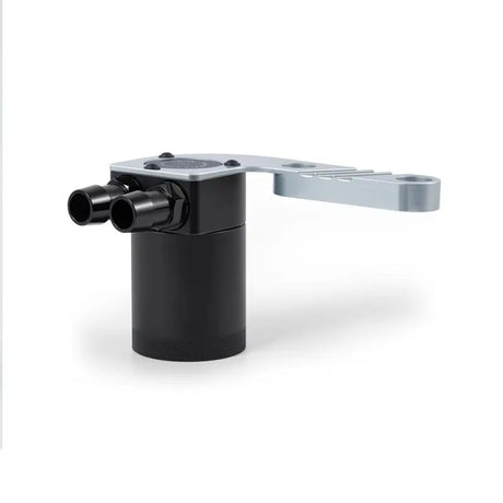 Black cylindrical baffled oil catch can with silver mounting bracket for BMW F8X M3 M4