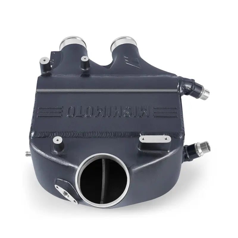 Gray metal intercooler from Mishimoto F8X M3 M4 power pack for upgraded intercooler power