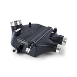 Black aluminum intercooler with silver fittings from Mishimoto BMW F8X power pack