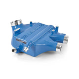 Blue aluminum intercooler with silver fittings from Mishimoto F8X M3/M4 power pack