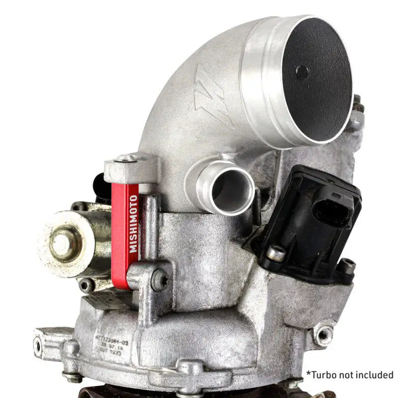 Silver-toned turbo inlet pipe with black and red accents for Mishimoto VW Golf GTI