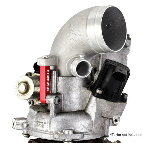 Silver-toned turbo inlet pipe with black and red accents for Mishimoto VW Golf GTI