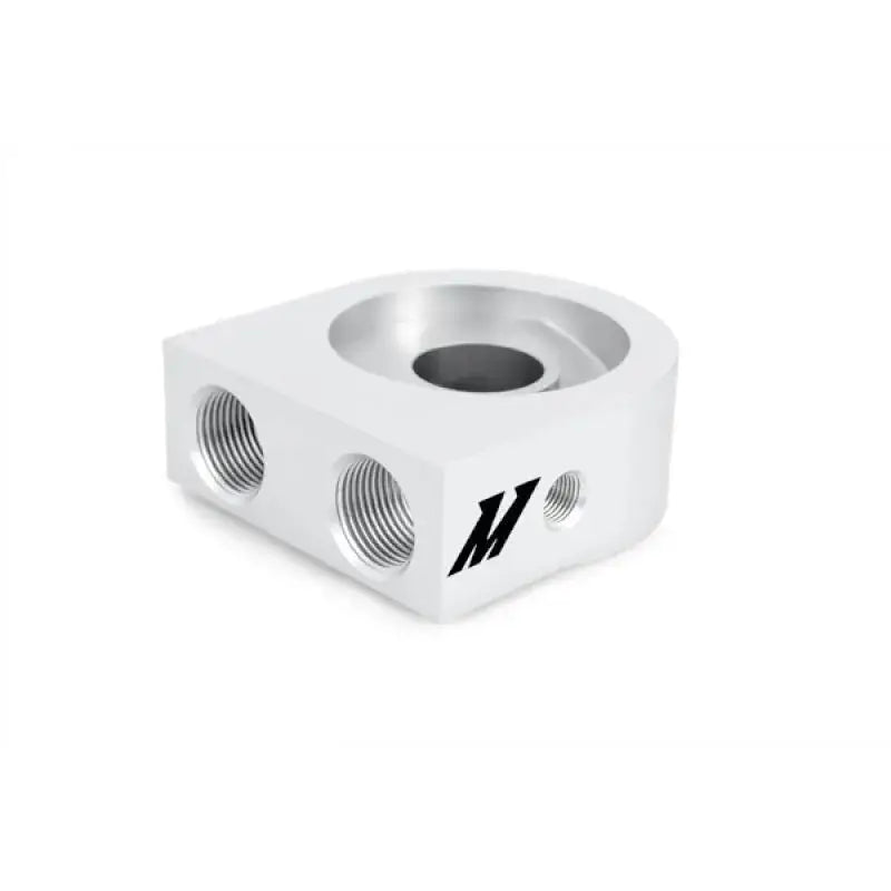 Silver aluminum oil filter adapter for Ford Mustang oil cooler kit installation
