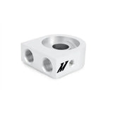 Silver aluminum oil filter adapter for Ford Mustang oil cooler kit installation