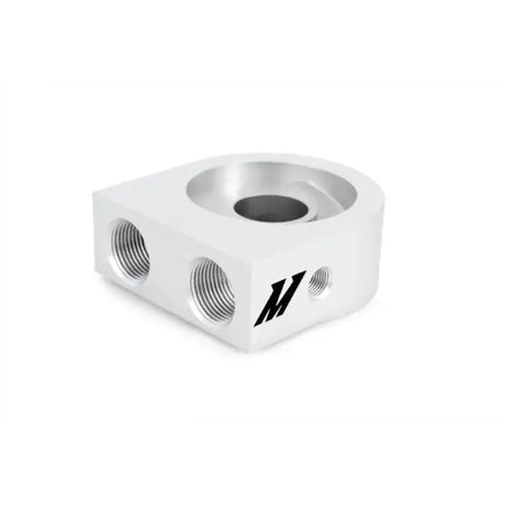 Silver aluminum oil filter adapter for Ford Mustang oil cooler kit installation