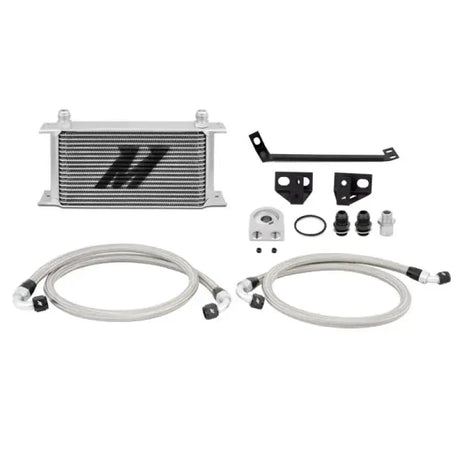 Mishimoto 15 Ford Mustang EcoBoost oil cooler kit in silver for better cooling efficiency