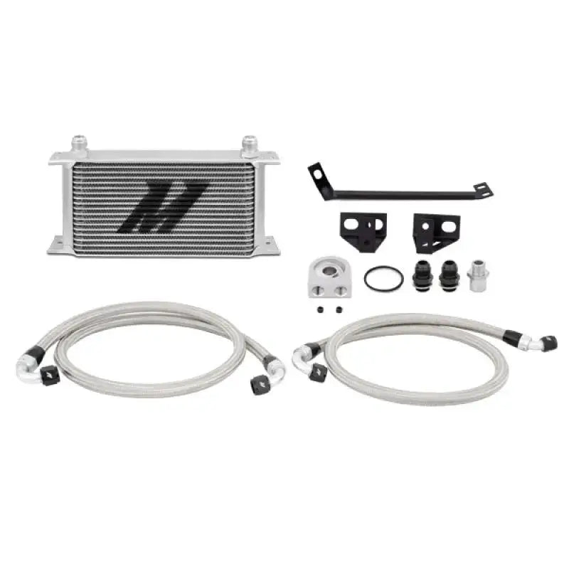 Oil cooler kit with braided hoses and mounting hardware for Ford Mustang EcoBoost
