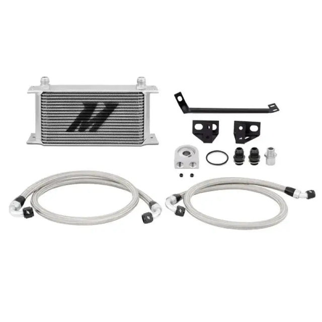 Oil cooler kit with braided hoses and mounting hardware for Ford Mustang EcoBoost