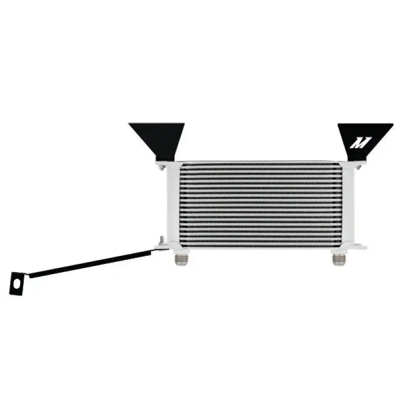 White and silver oil cooler kit for Ford Mustang EcoBoost with black mounts