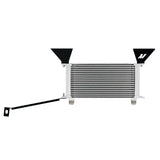 White and silver oil cooler kit for Ford Mustang EcoBoost with black mounts