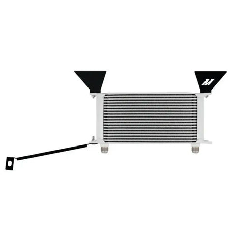 White and silver oil cooler kit for Ford Mustang EcoBoost with black mounts