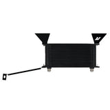 Black oil cooler with mounting brackets from Mishimoto 15 Ford Mustang EcoBoost oil cooler kit