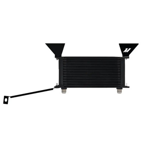 Black oil cooler with mounting brackets from Mishimoto 15 Ford Mustang EcoBoost oil cooler kit
