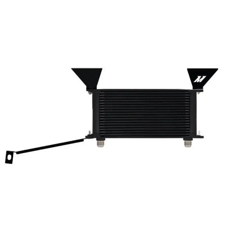 Black oil cooler with mounting brackets from Mishimoto Ford Mustang EcoBoost oil cooler kit