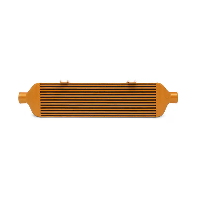 Orange intercooler with horizontal fins from Mishimoto Subaru WRX front-mount intercooler kit
