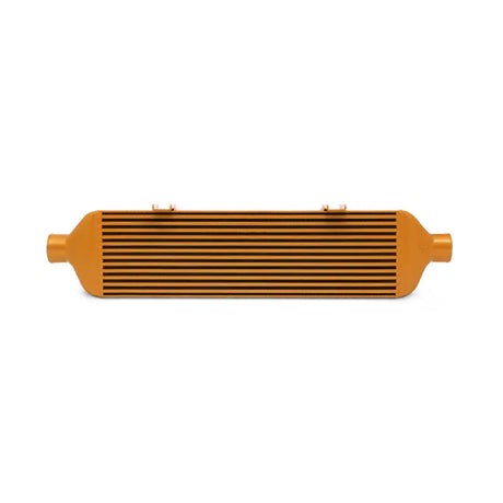 Orange intercooler with horizontal fins from Mishimoto Subaru WRX front-mount intercooler kit