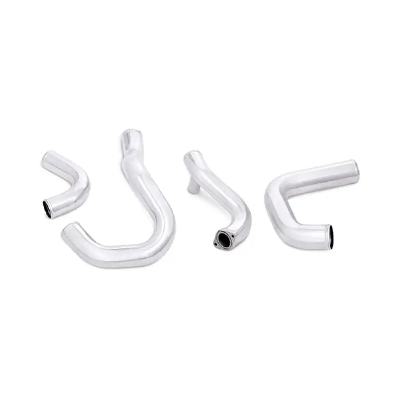 Chrome exhaust pipes on Subaru WRX with Mishimoto front-mount intercooler kit