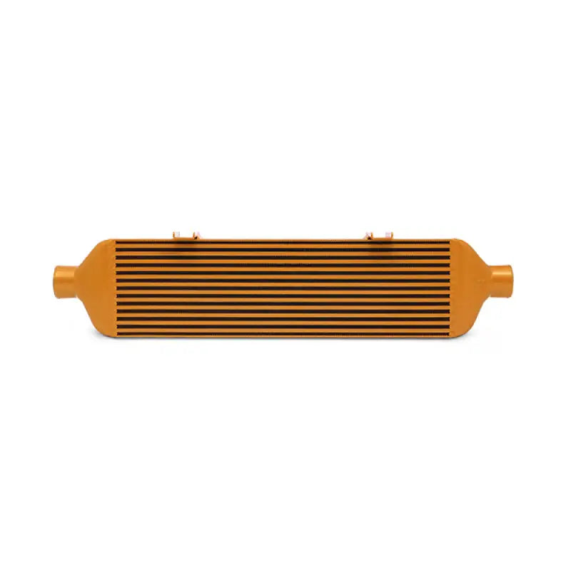 Orange intercooler with horizontal fins from Mishimoto Subaru WRX front-mount intercooler kit