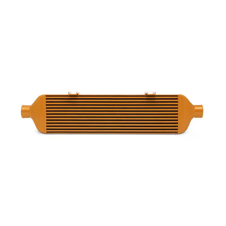 Orange intercooler with horizontal fins from Mishimoto Subaru WRX front-mount intercooler kit