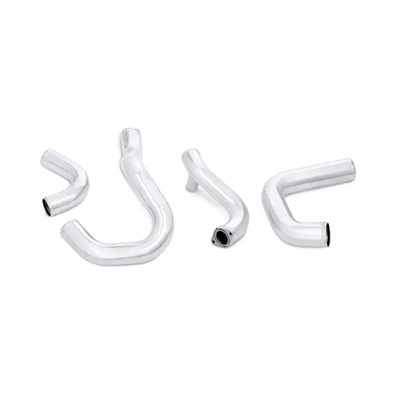 Chrome exhaust pipes on Subaru WRX with Mishimoto front-mount intercooler kit