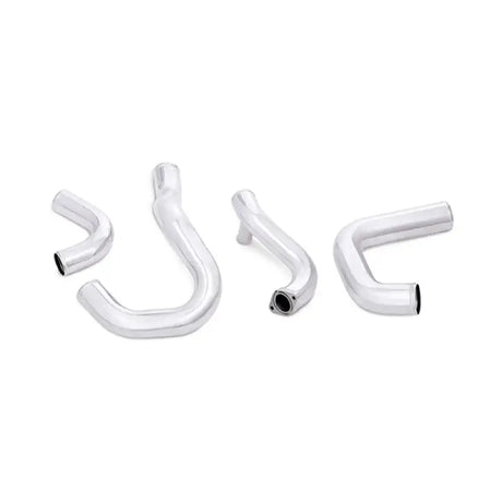 Chrome exhaust pipes on Subaru WRX with Mishimoto front-mount intercooler kit