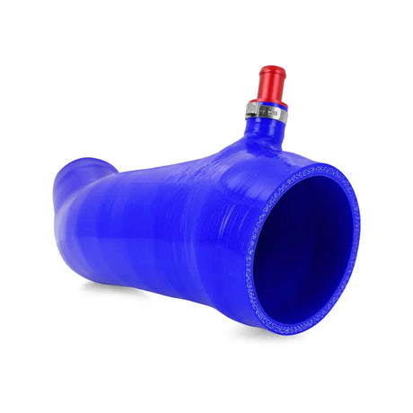 Blue silicone air intake hose with red nozzle in Mishimoto Toyota Tacoma intake kit