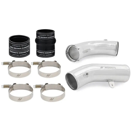 Automotive intake kit showing Mishimoto L5P cold-side pipe and boot kit in polished finish