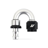 Silver and black 180 degree push lock fitting for Mishimoto 6AN degree push lock setups