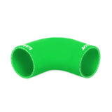 Green silicone elbow hose for Mishimoto 2.5in 90-degree coupler with universal fitment
