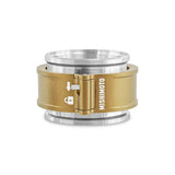 Gold and silver locking pipe fitting for Mishimoto 2.5in quick release clamp assembly